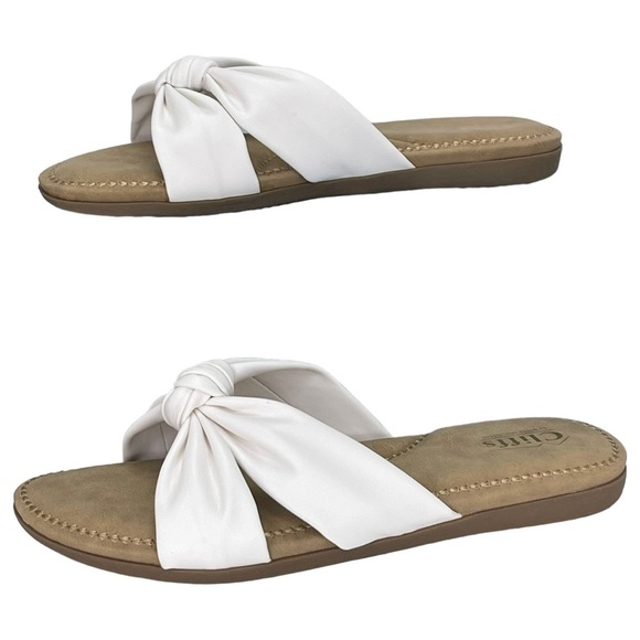 Cliffs White Mountain Favorite White Faux Leather Womens Slide Sandals Size 10M - Picture 11 of 12